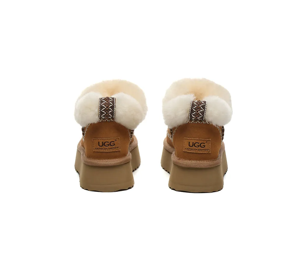 AUSTRALIAN SHEPHERD® UGG Boots Women Sheepskin Wool Collar Ankle Platform Mini Santana
