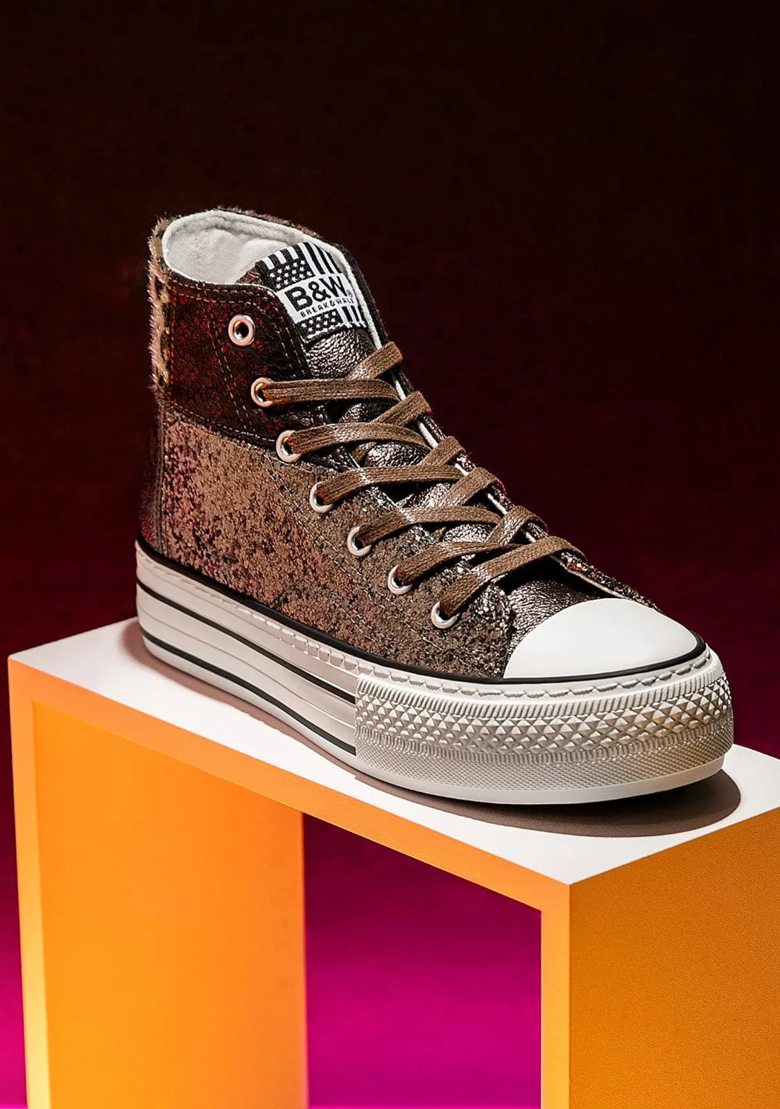 Brown Leopard Platform Hi-Top Sneakers Glitter
