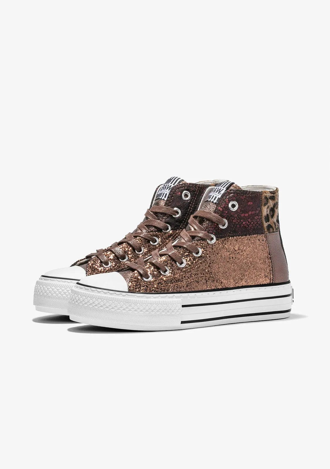 Brown Leopard Platform Hi-Top Sneakers Glitter