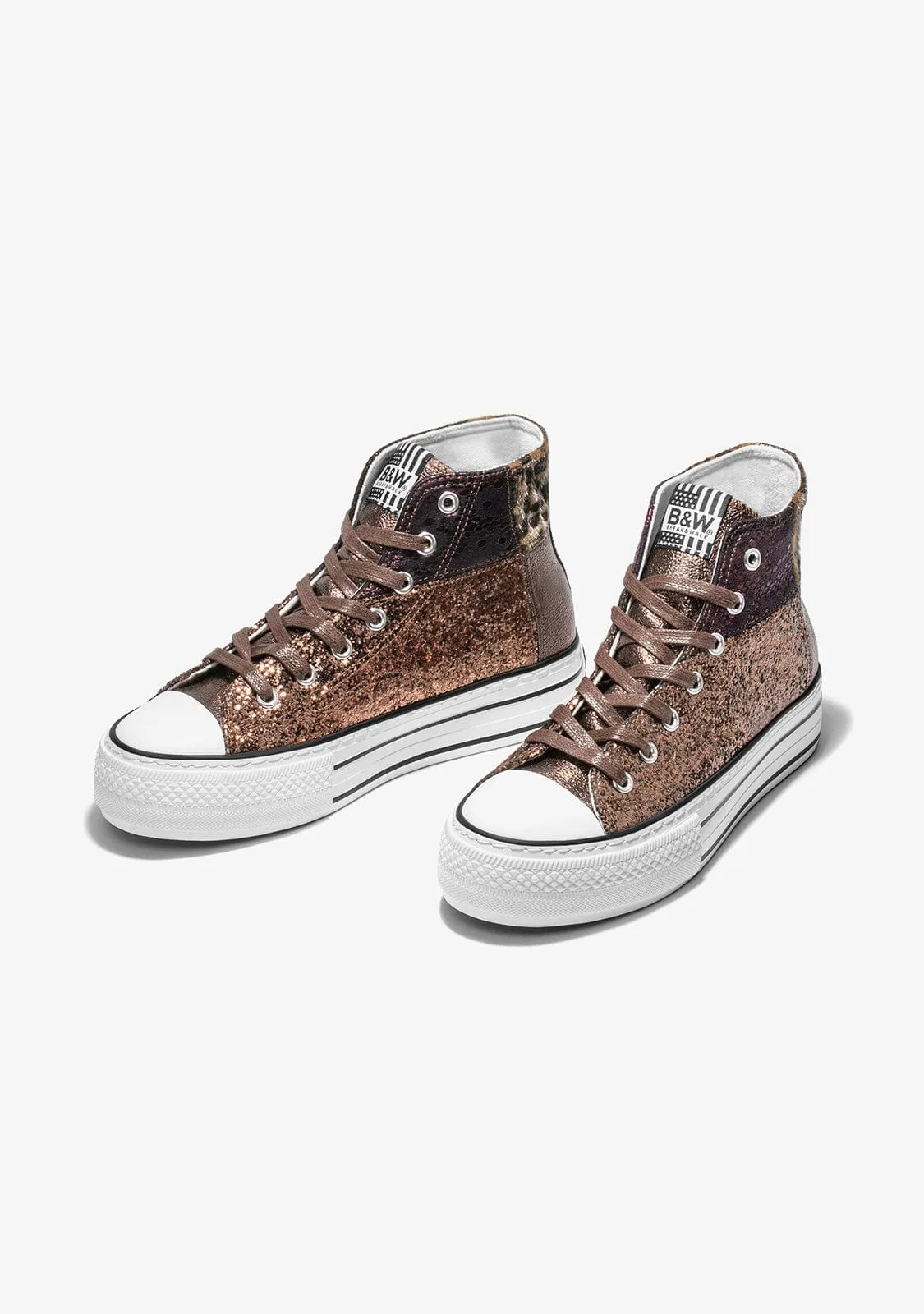 Brown Leopard Platform Hi-Top Sneakers Glitter
