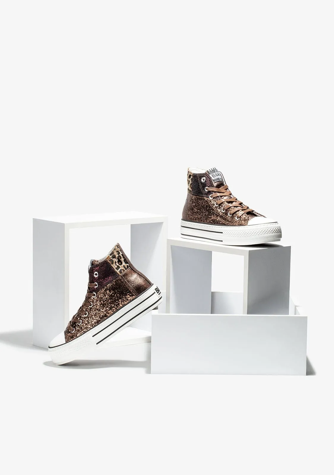 Brown Leopard Platform Hi-Top Sneakers Glitter