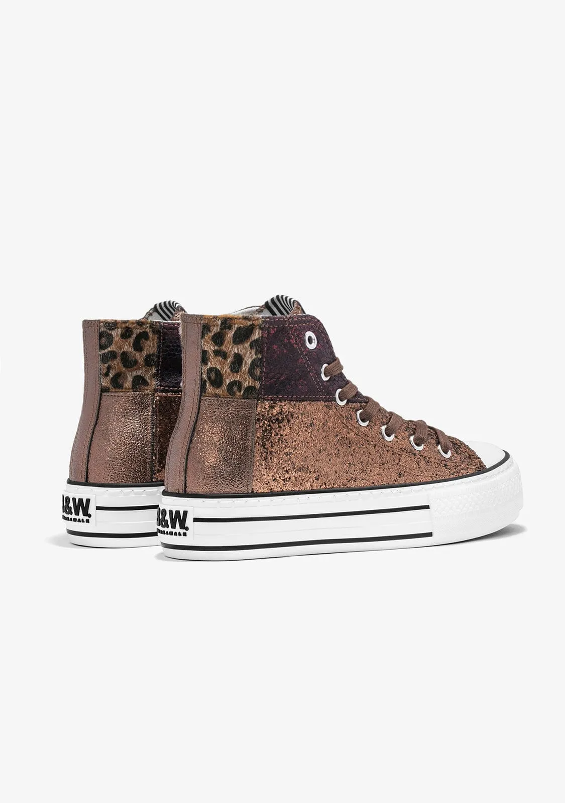 Brown Leopard Platform Hi-Top Sneakers Glitter