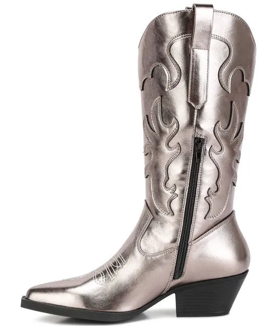 Cowby Metallic Faux Leather Cowboy Boots