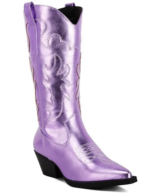 Cowby Metallic Faux Leather Cowboy Boots