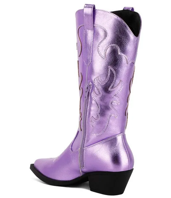 Cowby Metallic Faux Leather Cowboy Boots