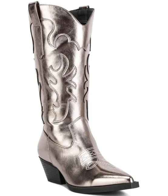 Cowby Metallic Faux Leather Cowboy Boots