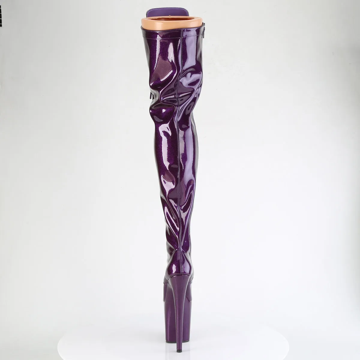 FLAMINGO-3020GP Pleaser Purple Glitter Patent Thigh High Boots