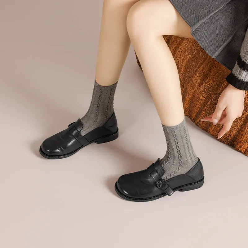 Handmade Leather Slip On Loafers Shoes For Women Round Toe in Red/Brown/Khaki/Black