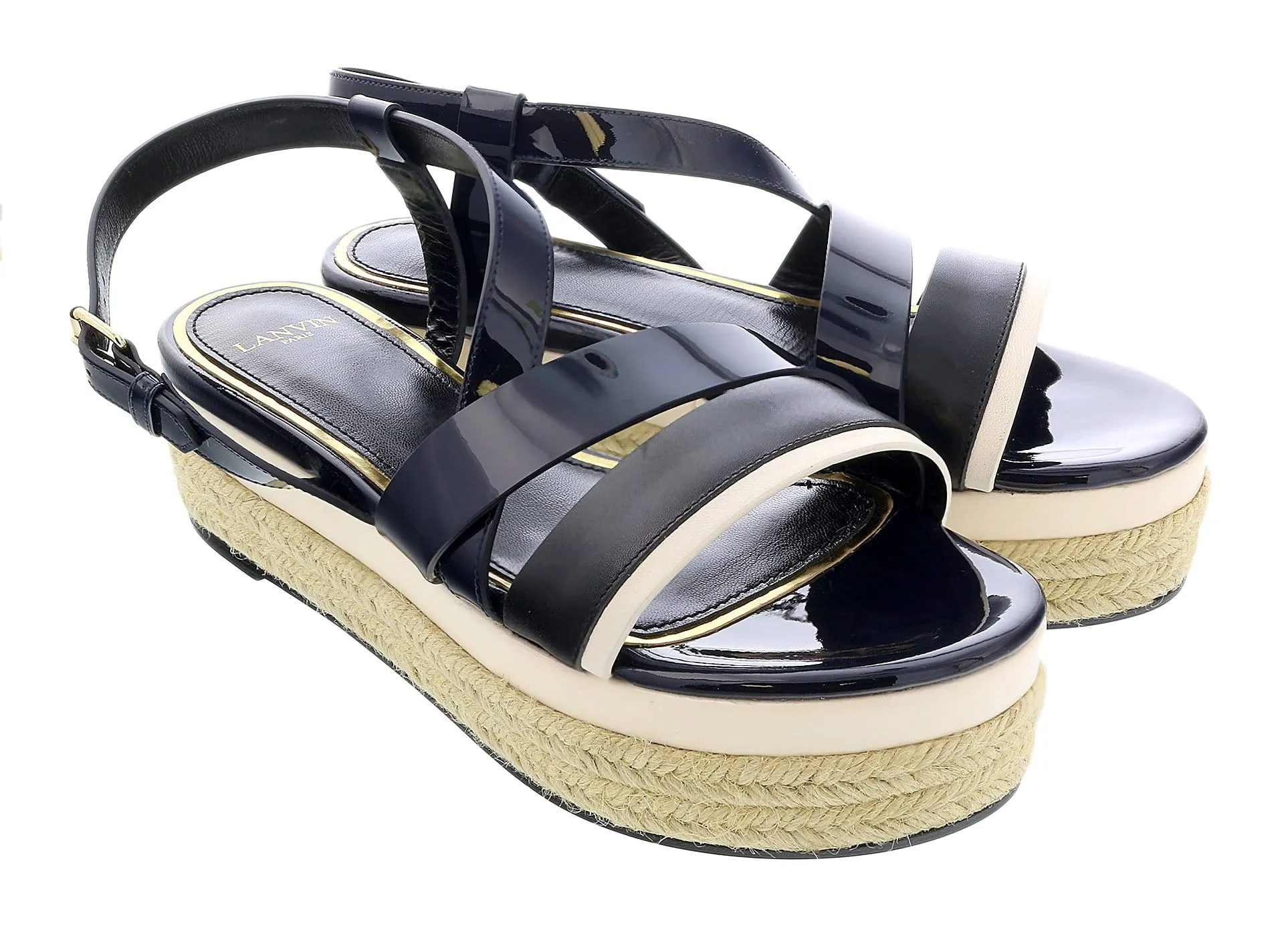 Lanvin Low Top Platform Navy Blue Espadrille Sandal