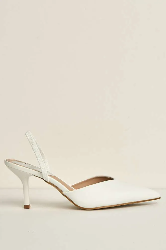 Liana Pointed Toe Slingback Court Shoes in White