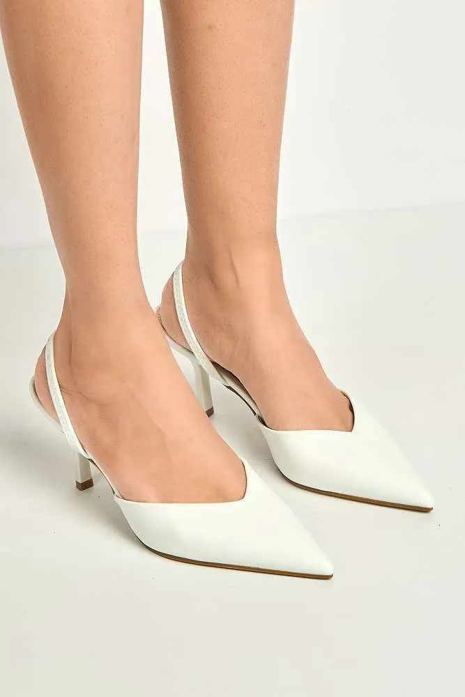 Liana Pointed Toe Slingback Court Shoes in White