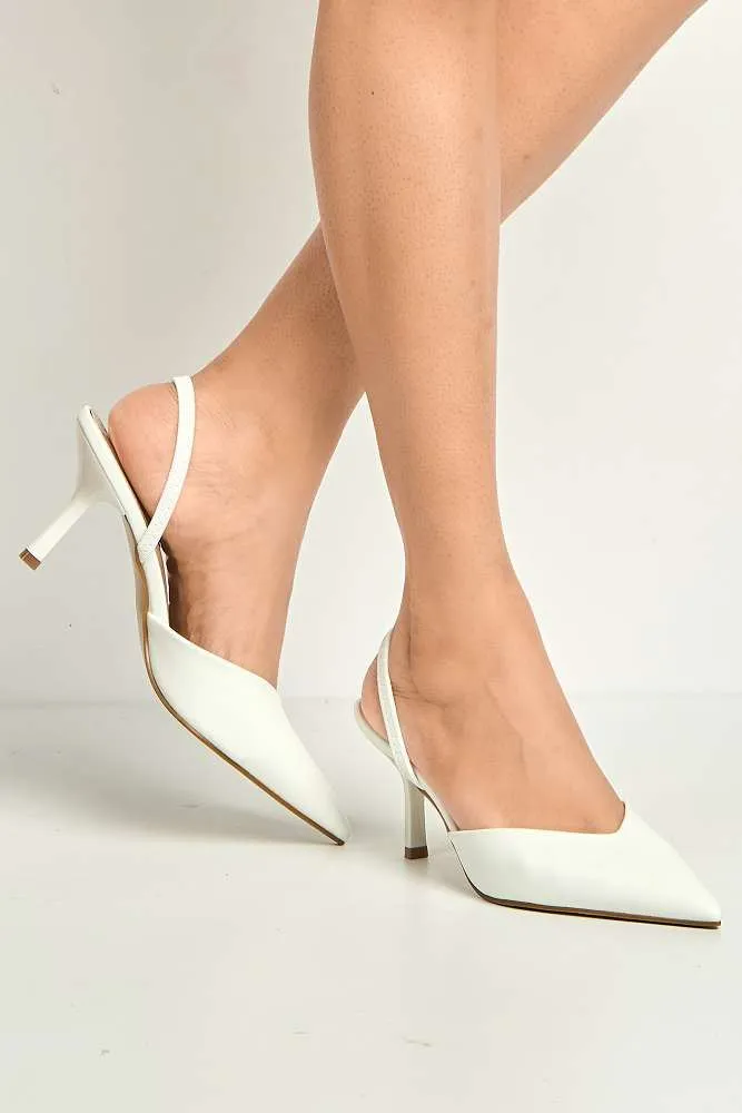 Liana Pointed Toe Slingback Court Shoes in White