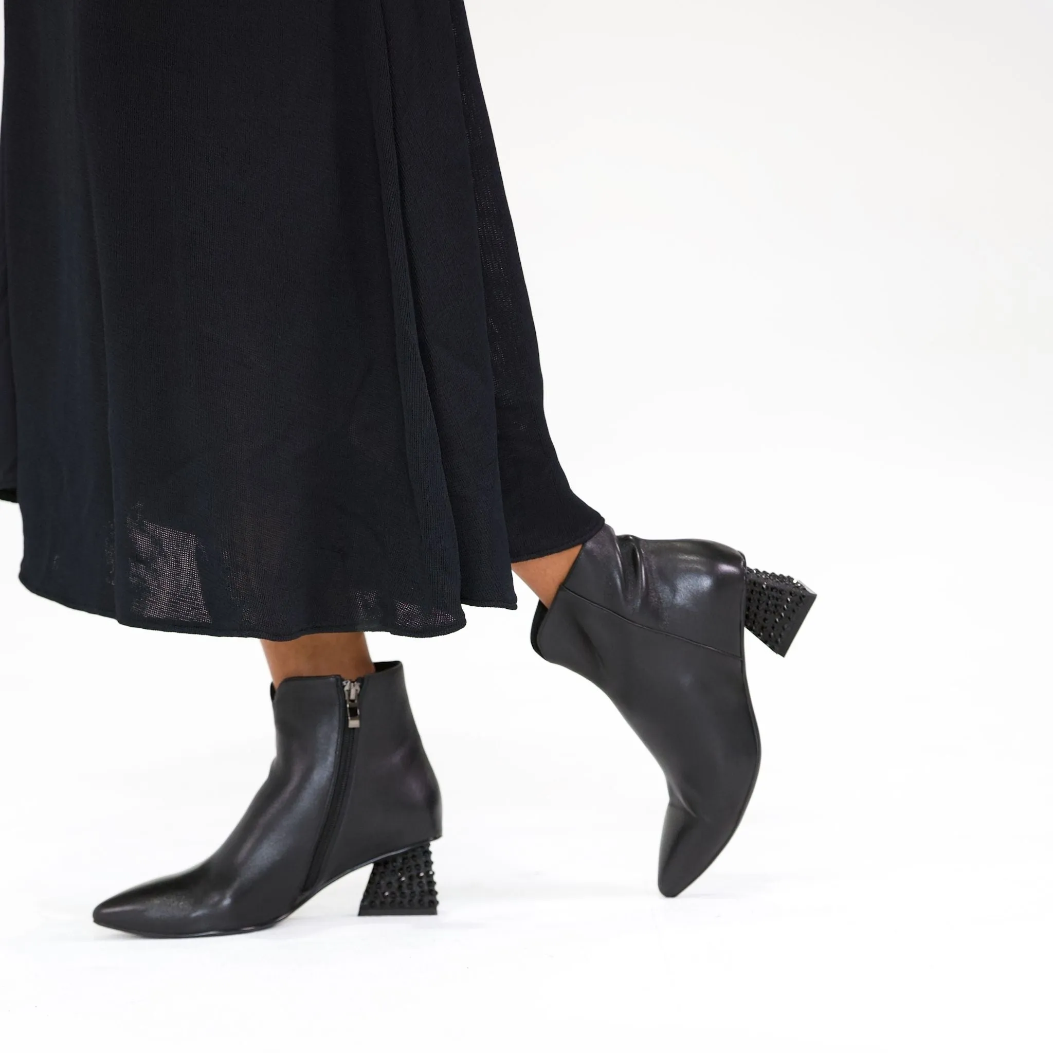 Malitta Black Leather Ankle Boots