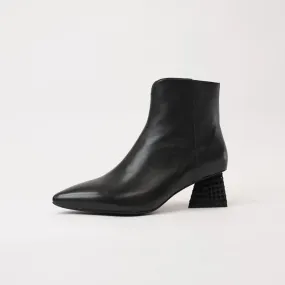 Malitta Black Leather Ankle Boots