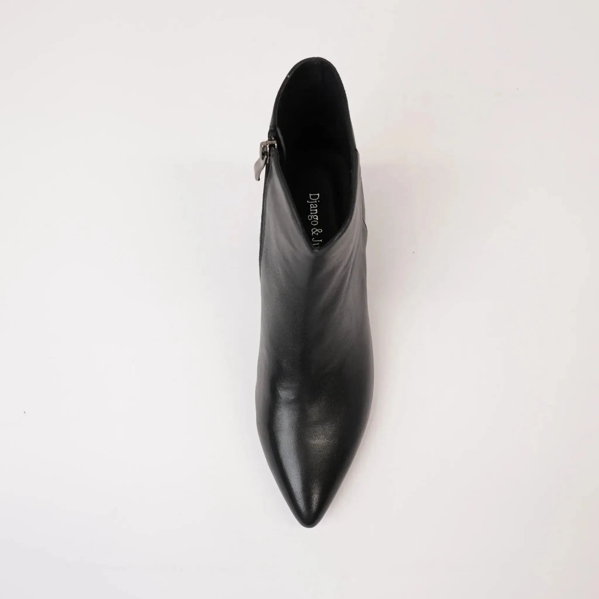 Malitta Black Leather Ankle Boots