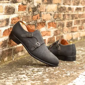 Men's Double Monk Leather Shoes Wide Plus Size Grey 5763