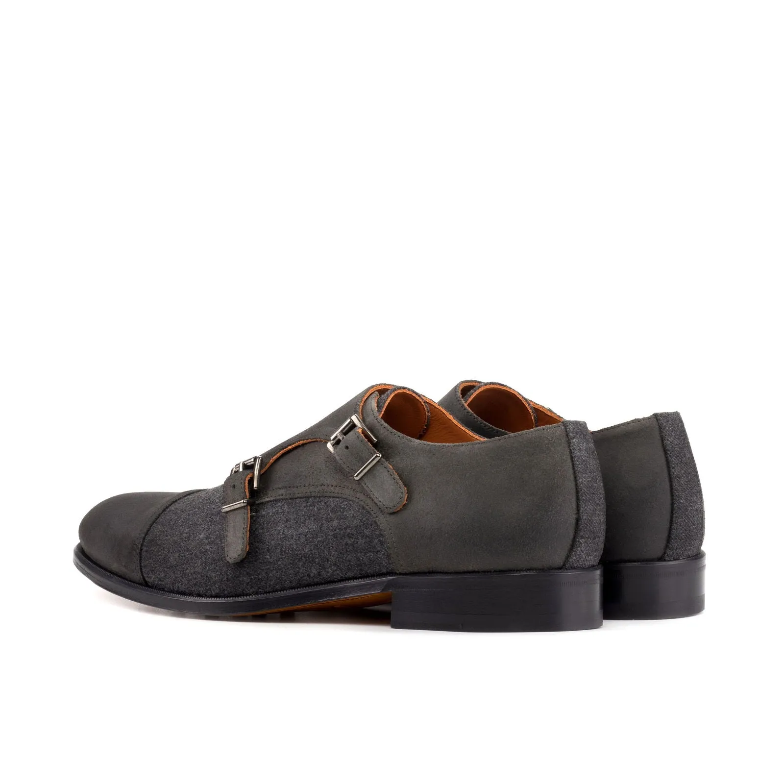 Men's Double Monk Leather Shoes Wide Plus Size Grey 5763