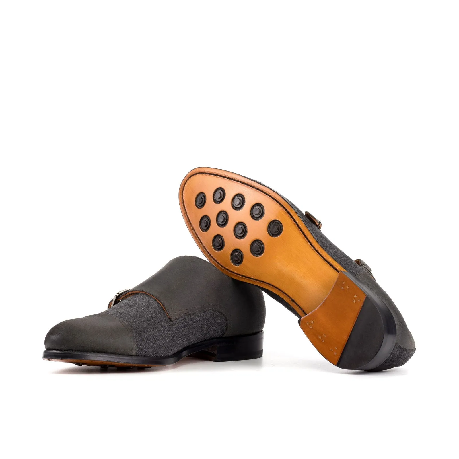 Men's Double Monk Leather Shoes Wide Plus Size Grey 5763