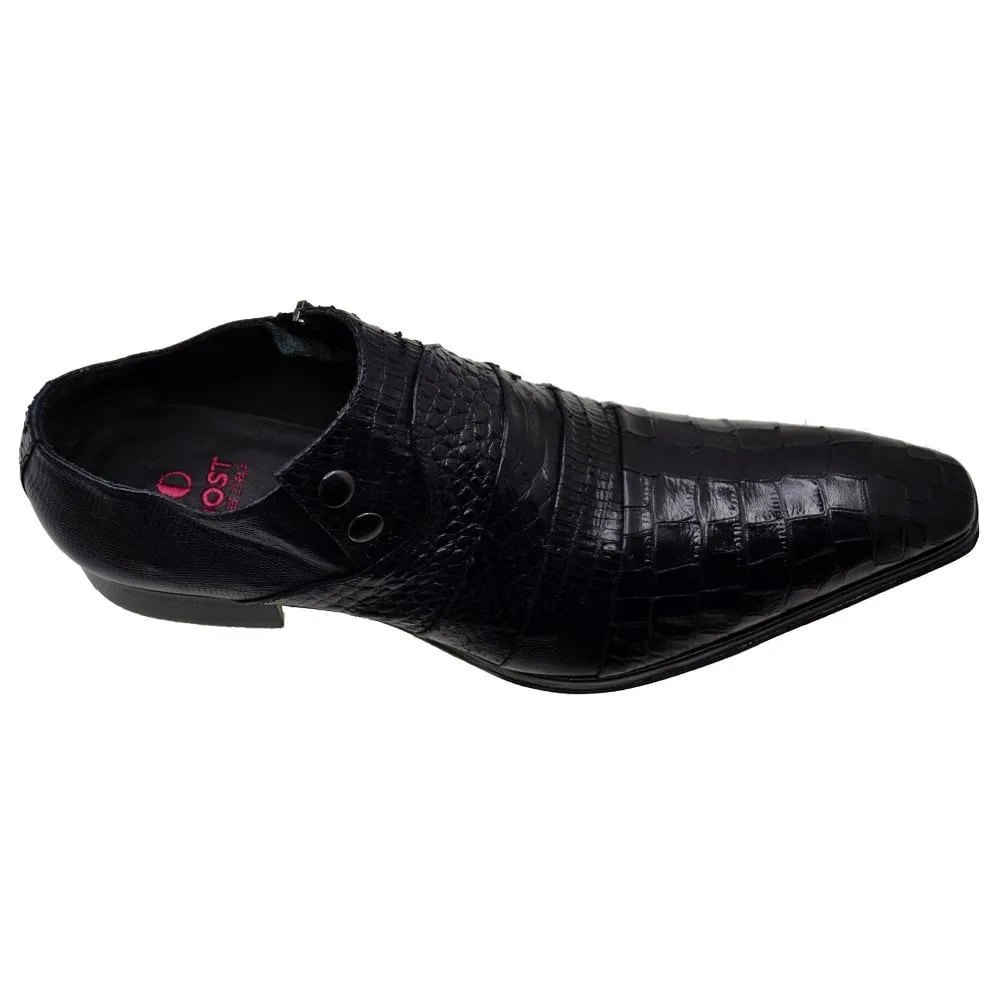Men's Italian Dress Shoes Jo Ghost 1831 Black Leather Print Crocodile