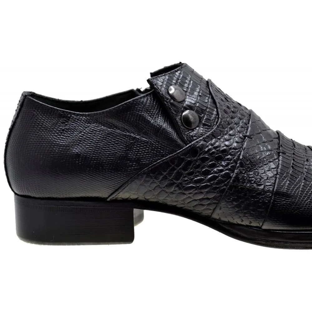 Men's Italian Dress Shoes Jo Ghost 1831 Black Leather Print Crocodile