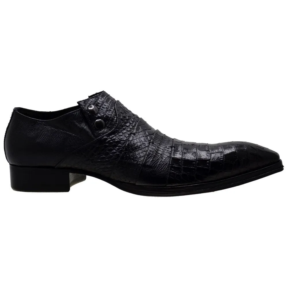 Men's Italian Dress Shoes Jo Ghost 1831 Black Leather Print Crocodile
