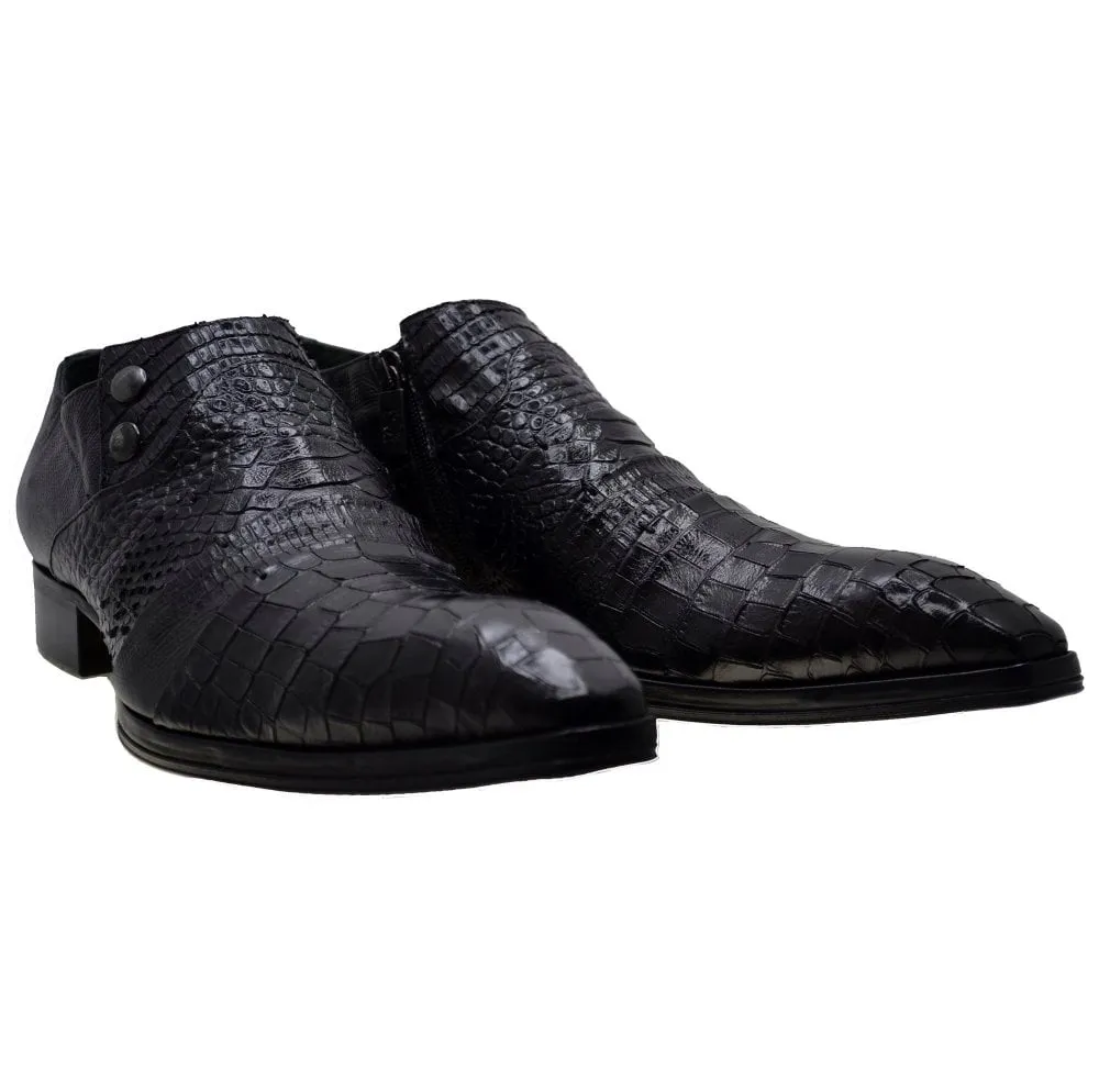 Men's Italian Dress Shoes Jo Ghost 1831 Black Leather Print Crocodile