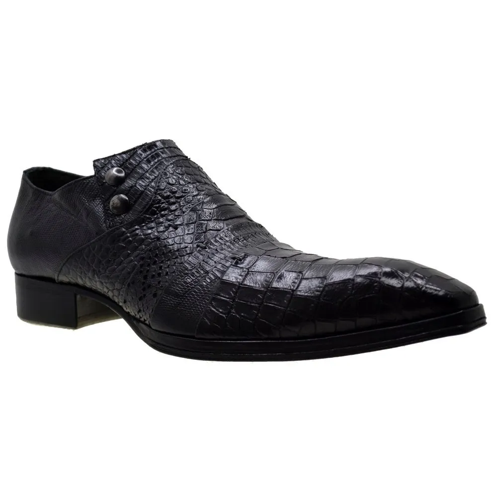 Men's Italian Dress Shoes Jo Ghost 1831 Black Leather Print Crocodile