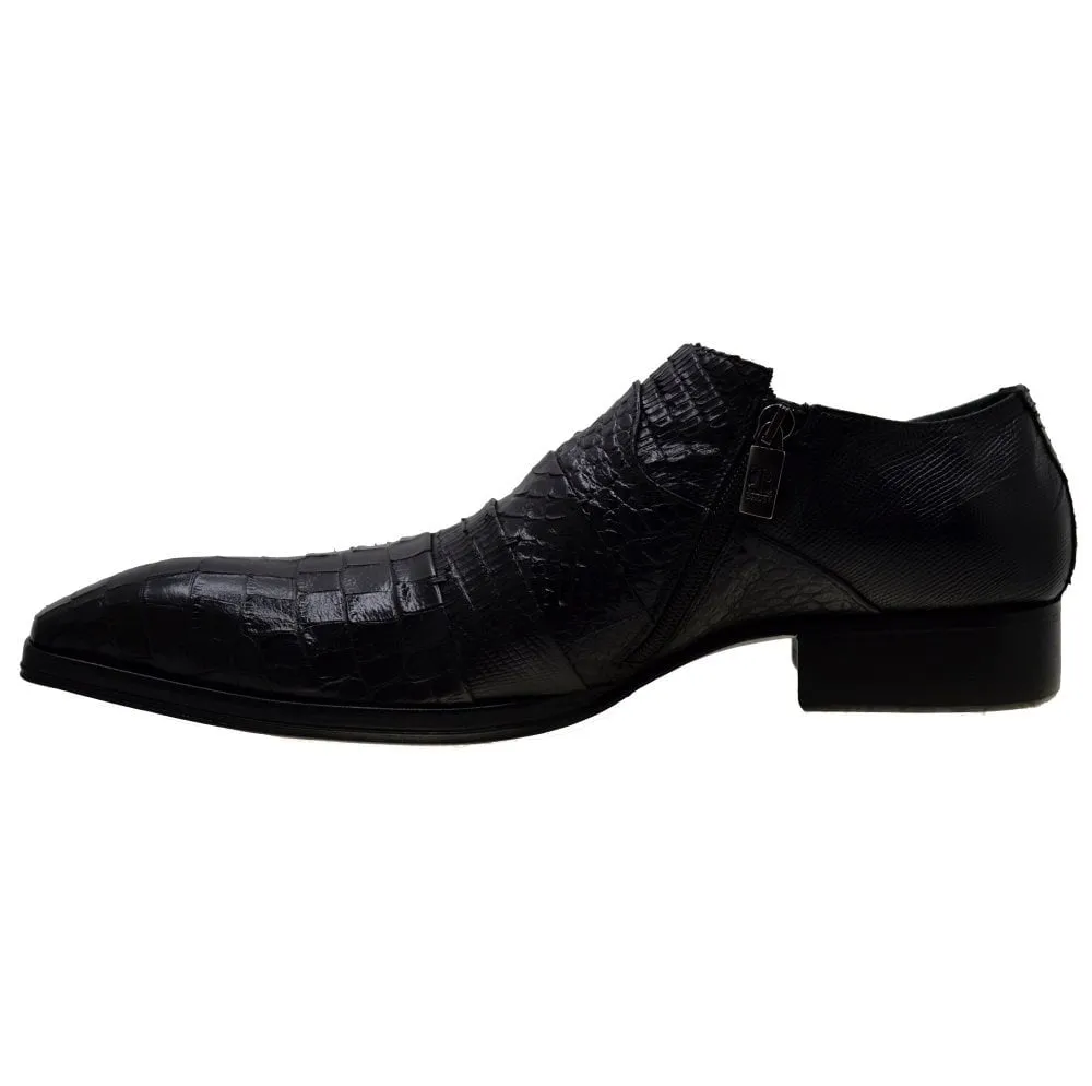 Men's Italian Dress Shoes Jo Ghost 1831 Black Leather Print Crocodile