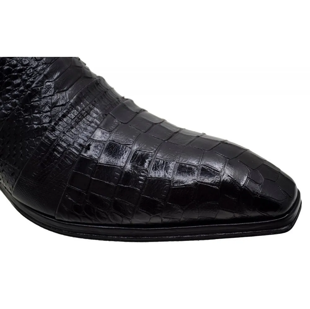 Men's Italian Dress Shoes Jo Ghost 1831 Black Leather Print Crocodile