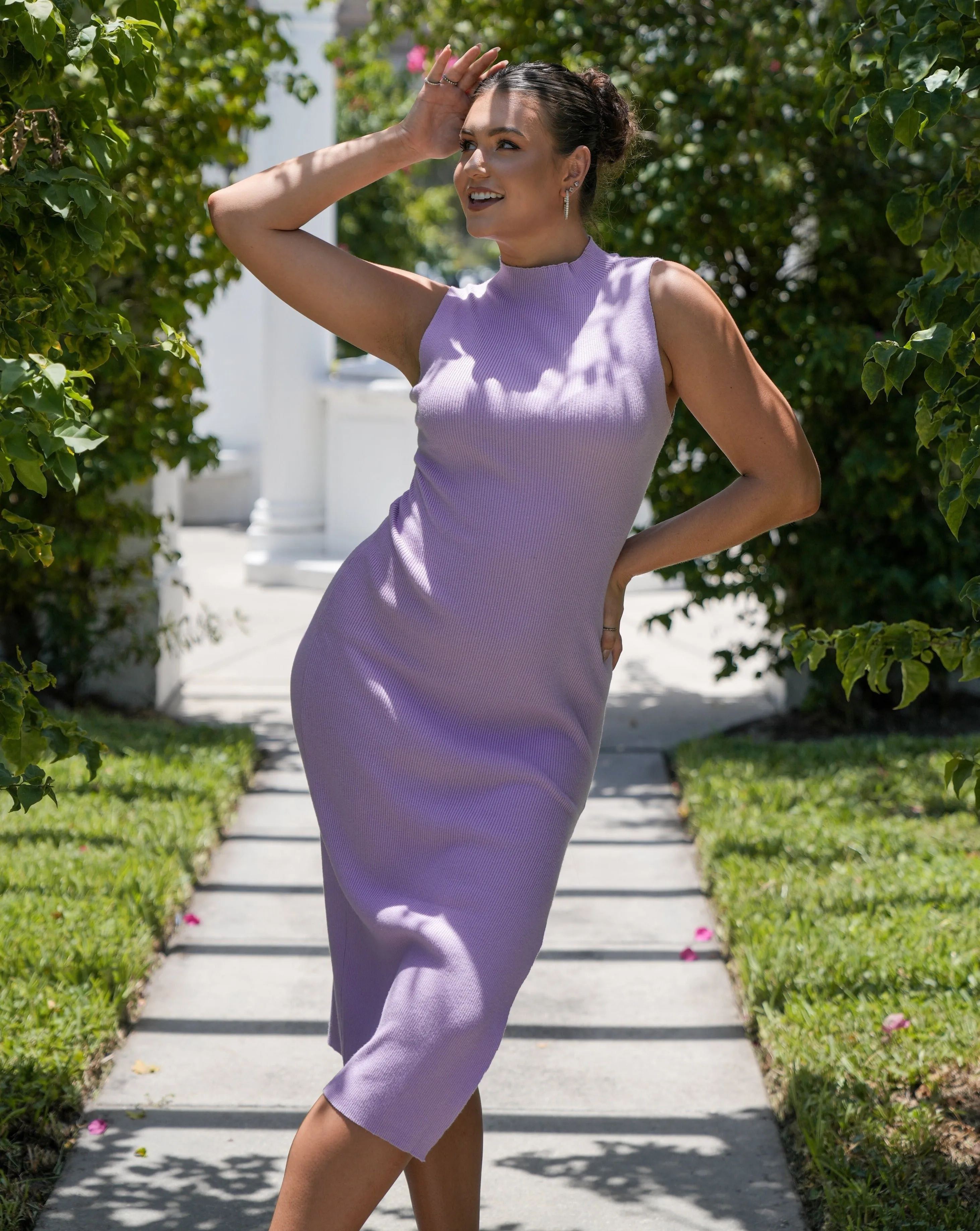 MEROKEETY Sleeveless Mock Neck Ribbed Bodycon Slit Maxi Dress