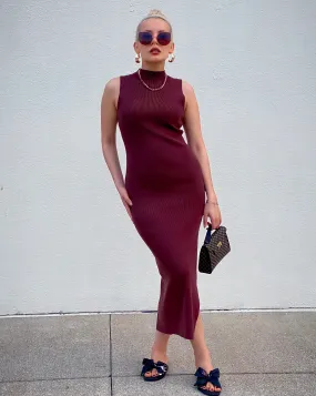 MEROKEETY Sleeveless Mock Neck Ribbed Bodycon Slit Maxi Dress