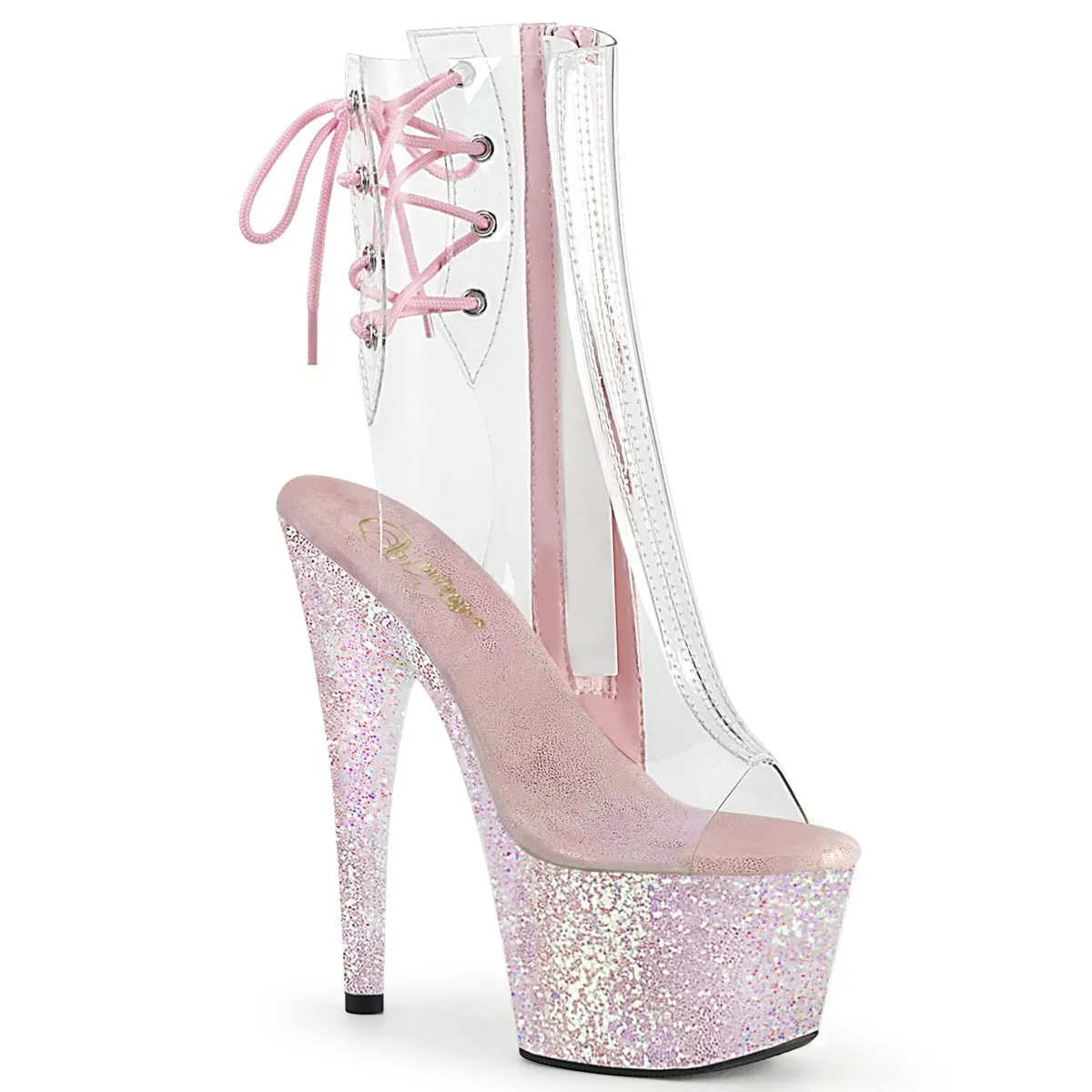 Pleaser Adore 1018C Womens 7" Heel, Platform Back Lace Peep-Toe Ankle Boots