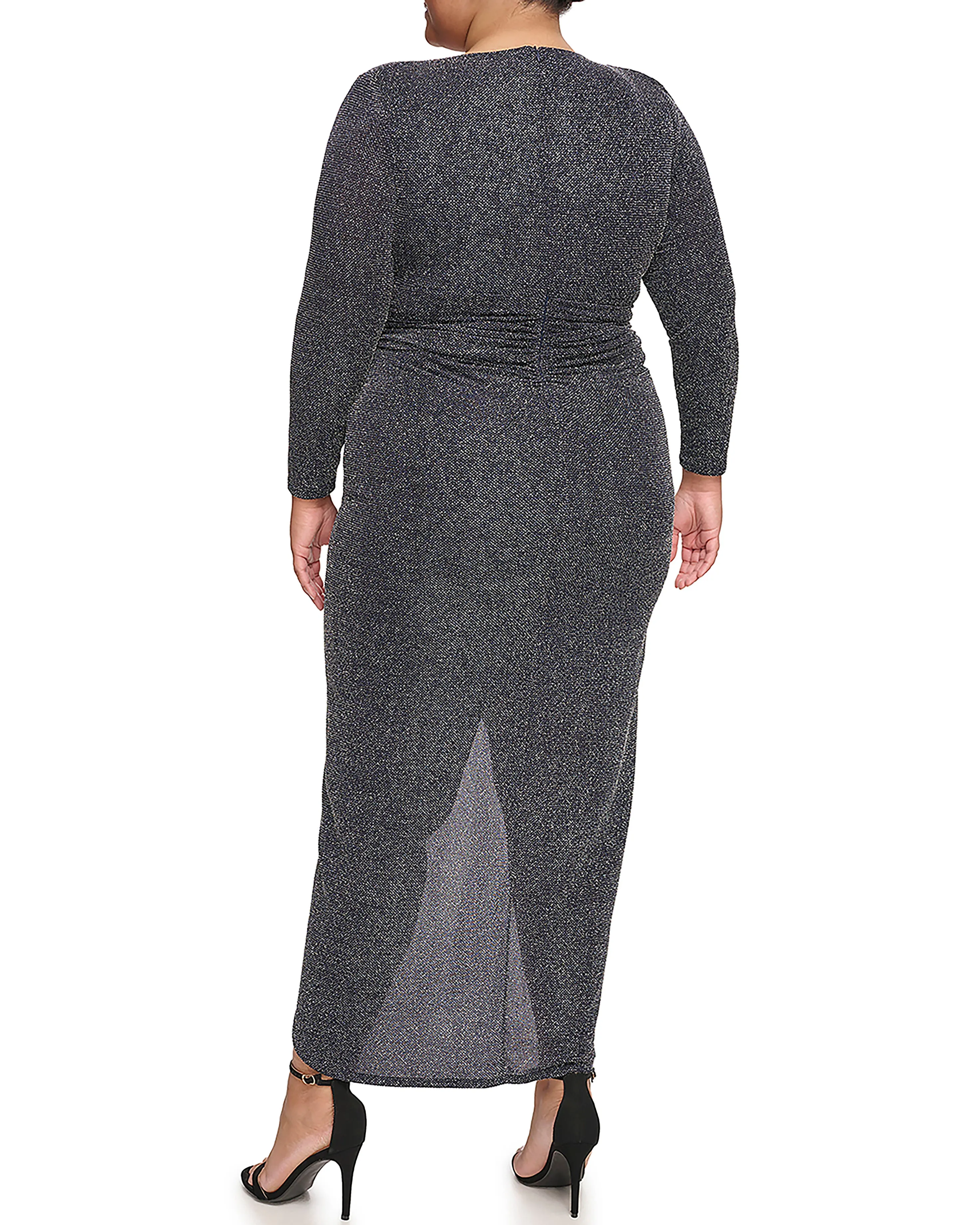 Plus-Size Metallic-Glitter V-Neck Gown