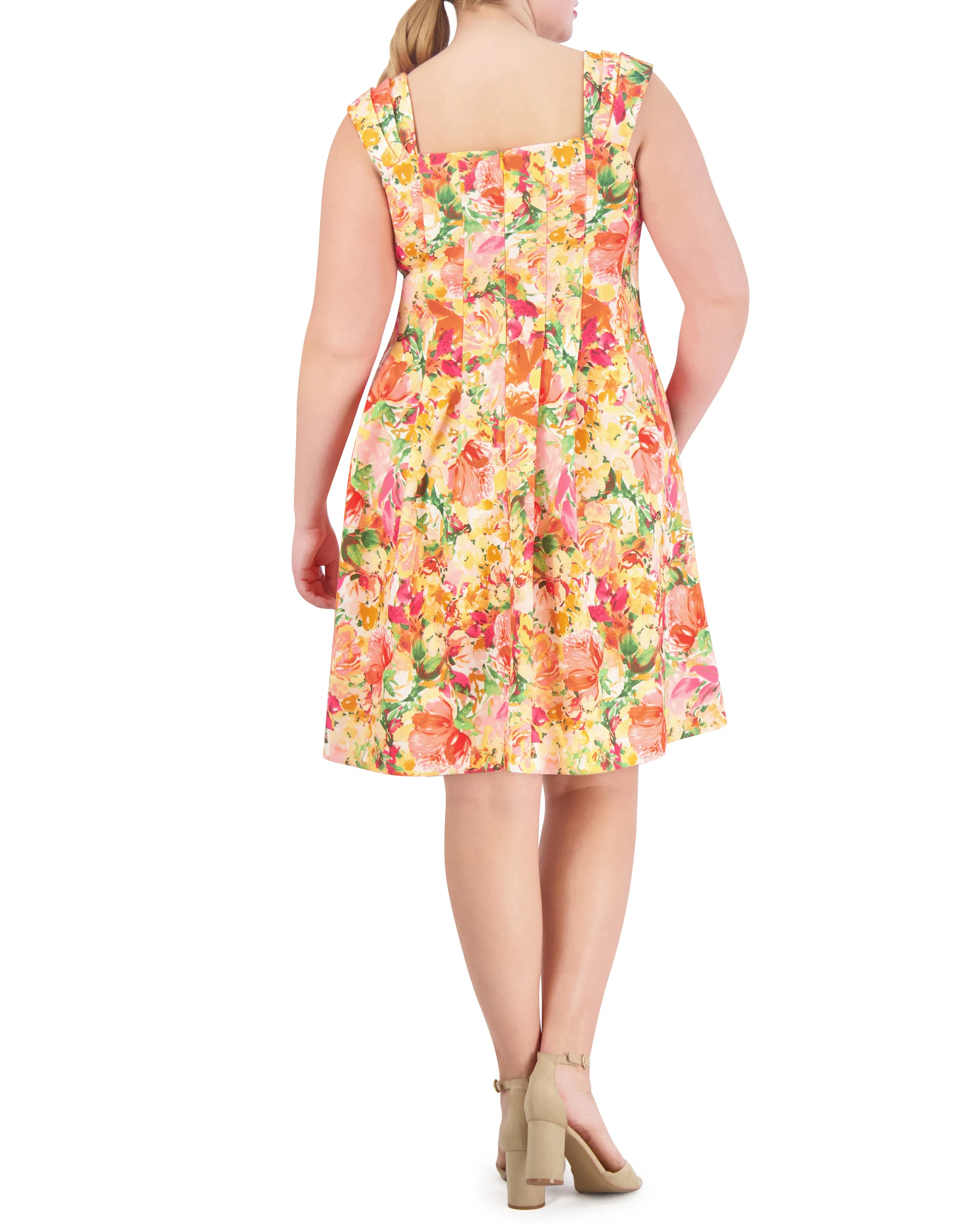 Plus-Size Printed Square-Neck Fit-And-Flare Dress