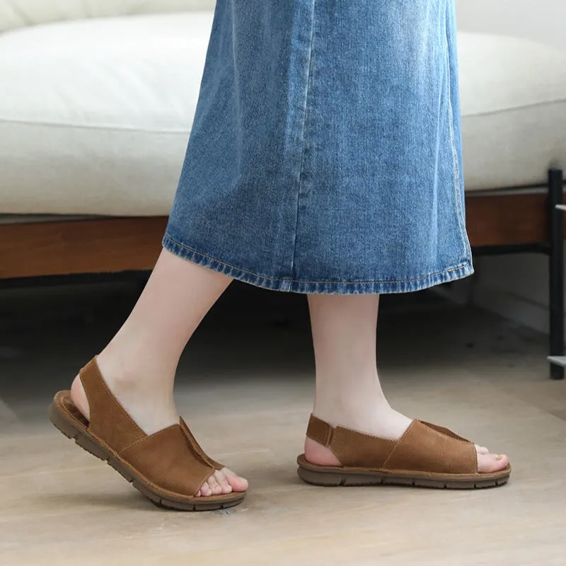 Retro style soft leather sandals