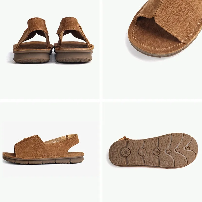 Retro style soft leather sandals