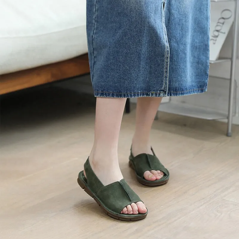 Retro style soft leather sandals