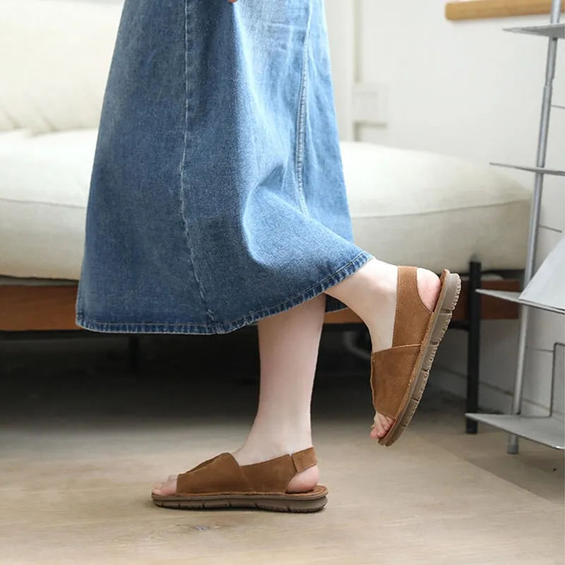 Retro style soft leather sandals