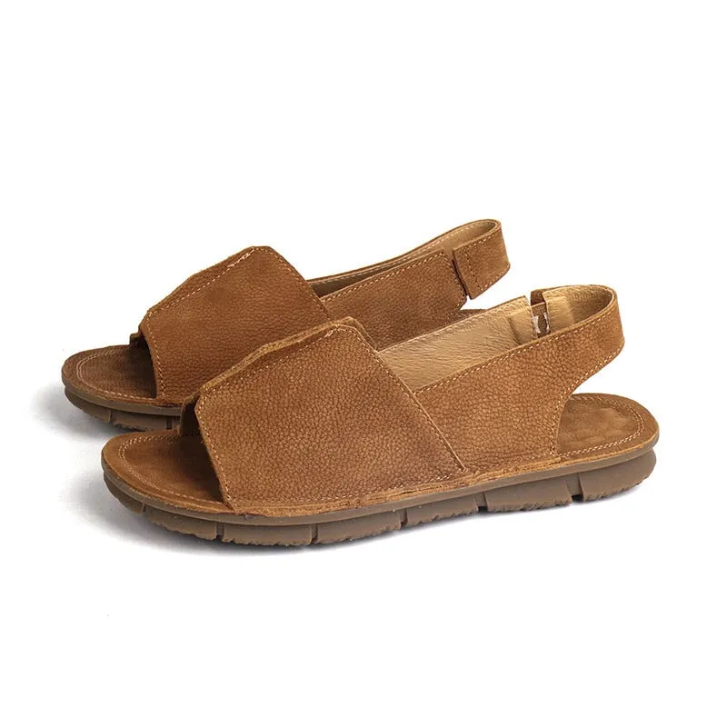 Retro style soft leather sandals