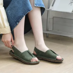 Retro style soft leather sandals