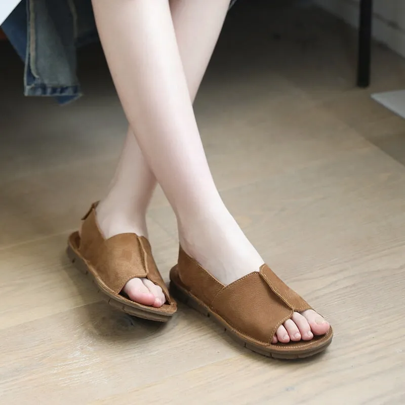 Retro style soft leather sandals