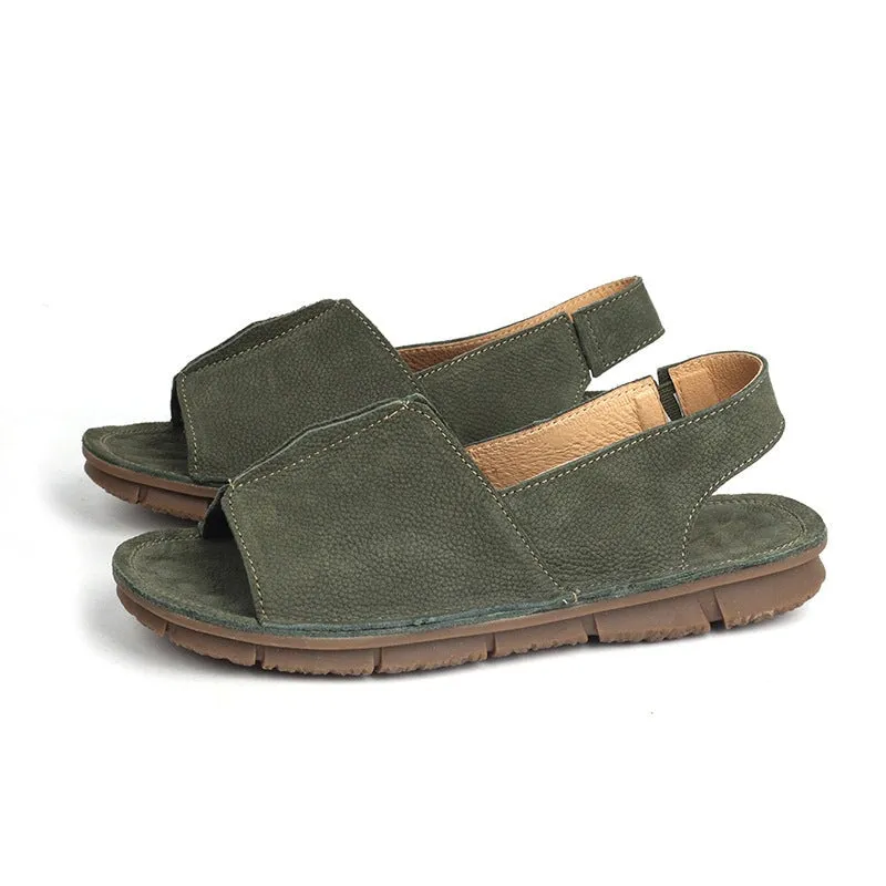 Retro style soft leather sandals