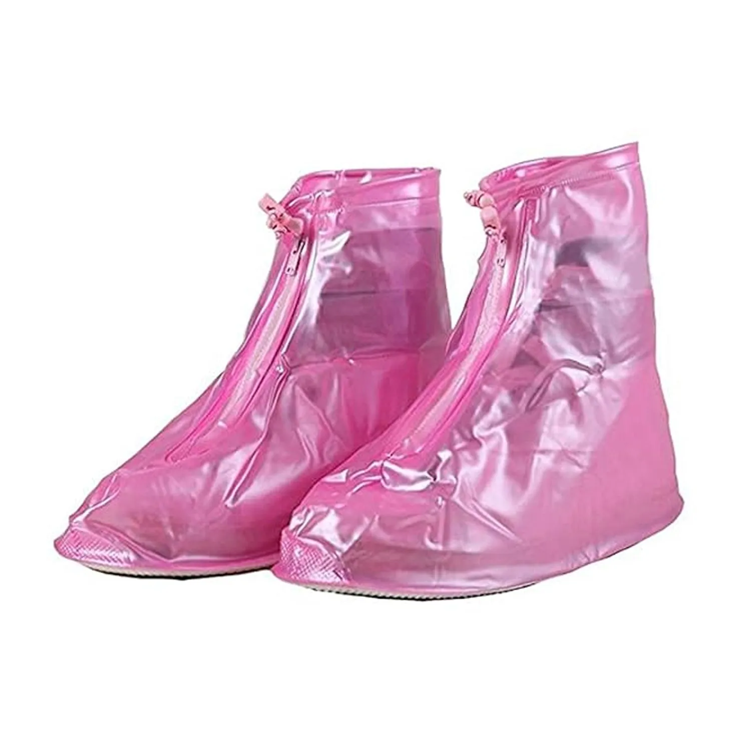 Reusable Waterproof Shoe Covers with Zipper (Pink, Size L)