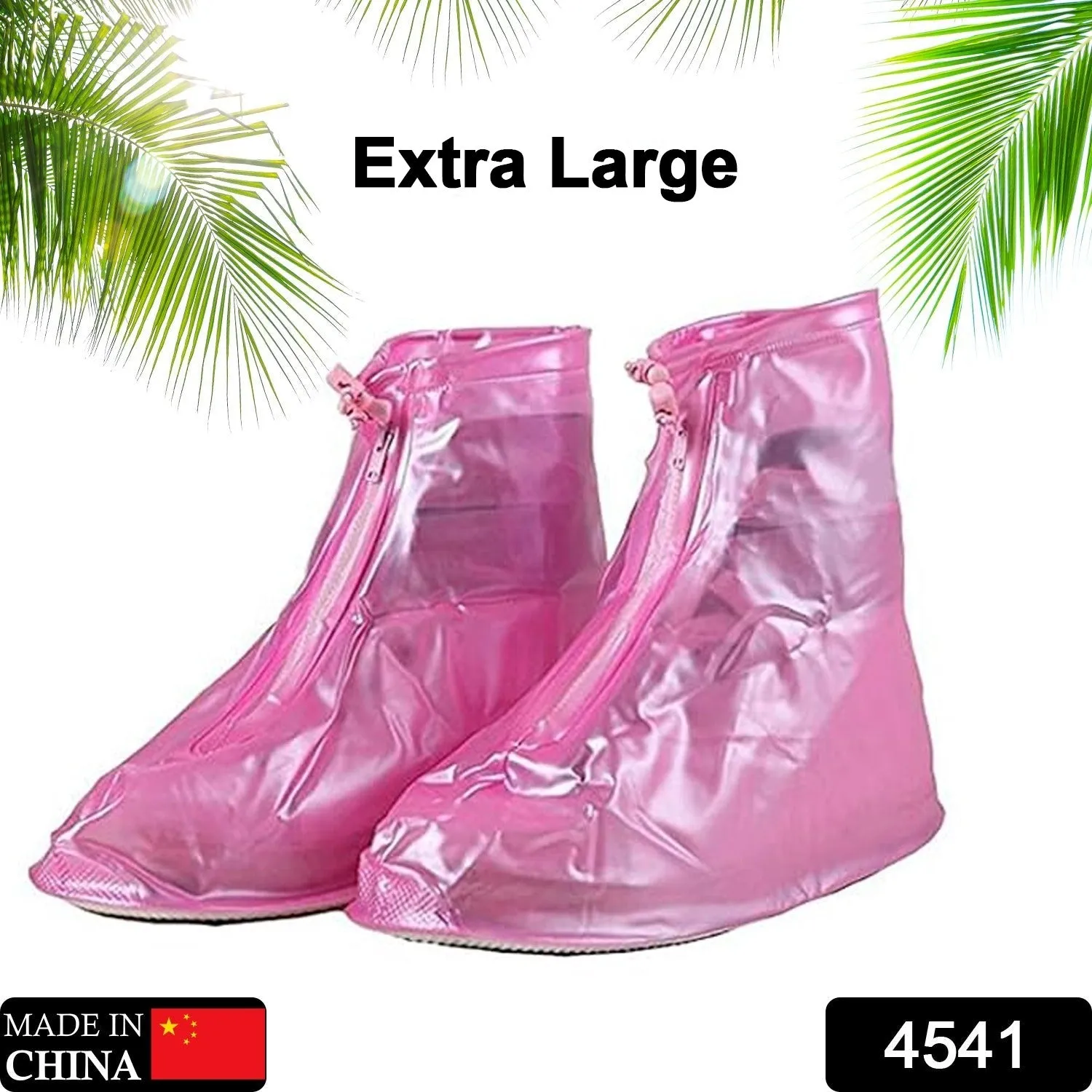 Reusable Waterproof Shoe Covers with Zipper (Pink, Size L)