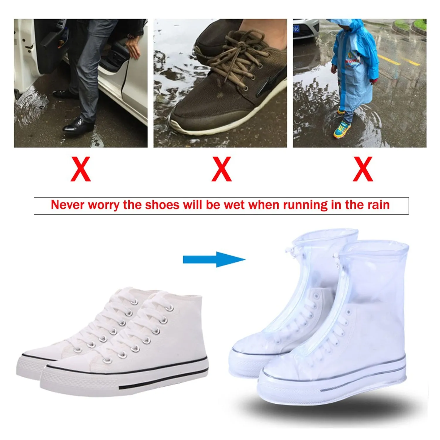 Reusable Waterproof Shoe Covers with Zipper (Pink, Size L)