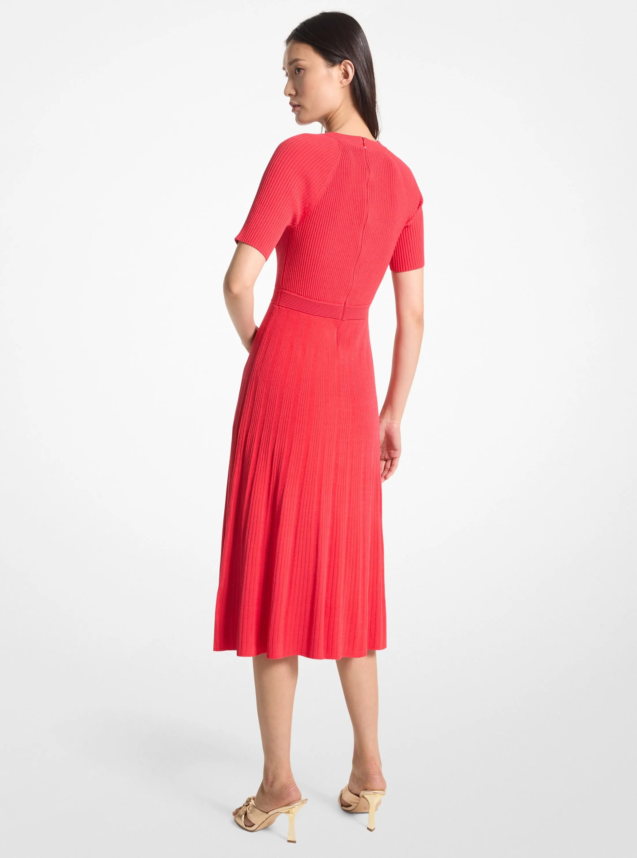 Ribbed Stretch Knit Button Midi Dress