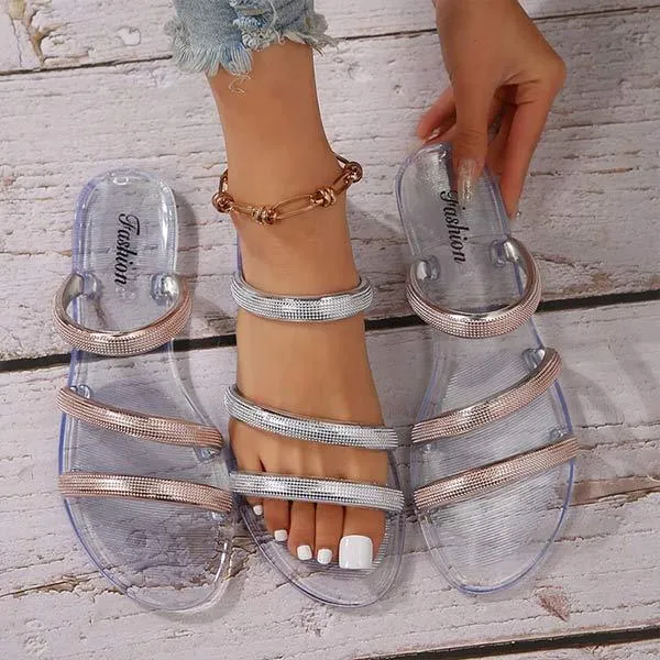 Women's Flat Sandals with Rhinestones and Soft Non-Slip Sole 71796697C