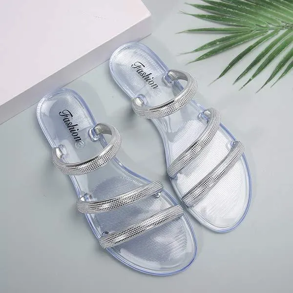 Women's Flat Sandals with Rhinestones and Soft Non-Slip Sole 71796697C