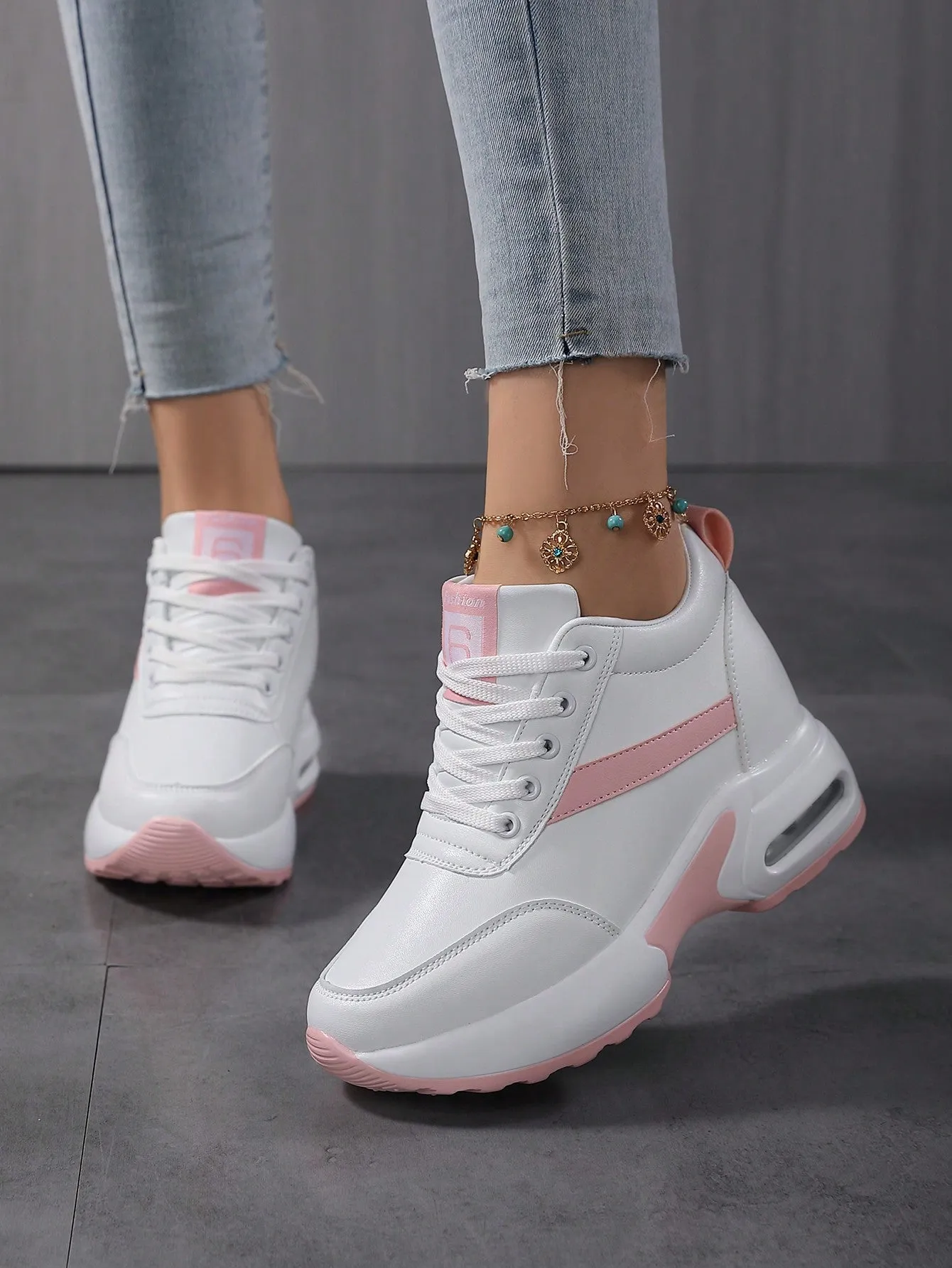 Women's Solid Color Casual Sneakers, Lace Up Inner Heightening Platform Sporty Trainers, Versatile Comfy Low-Top Shoes