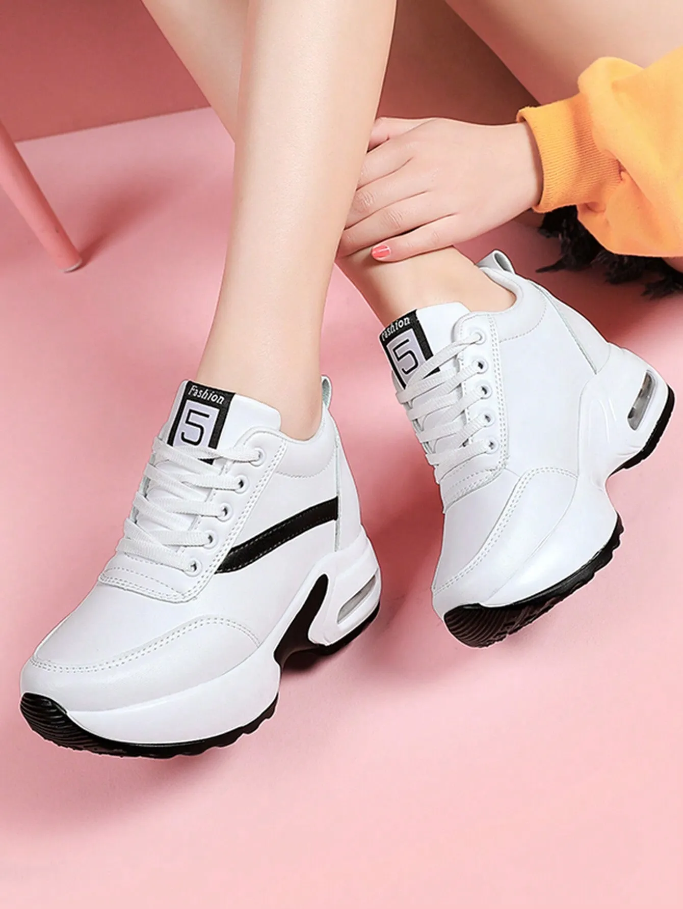 Women's Solid Color Casual Sneakers, Lace Up Inner Heightening Platform Sporty Trainers, Versatile Comfy Low-Top Shoes
